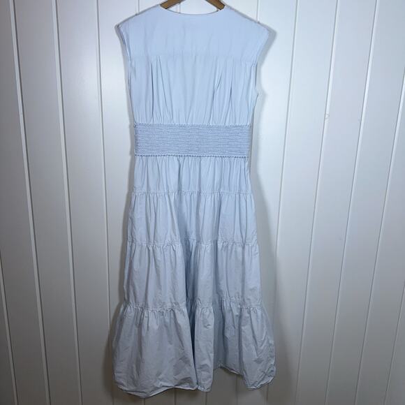 Derek Lam Collective Dress Size 46 Light Blue Tiered 100% Cotton Poplin See Pics - Picture 9 of 13